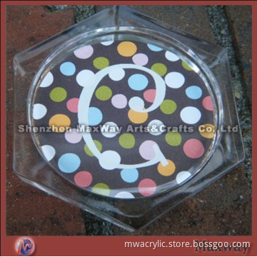 Elegant Transparent Hexagon Acrylic Coaster /Tray/saucer/stock with Pad
